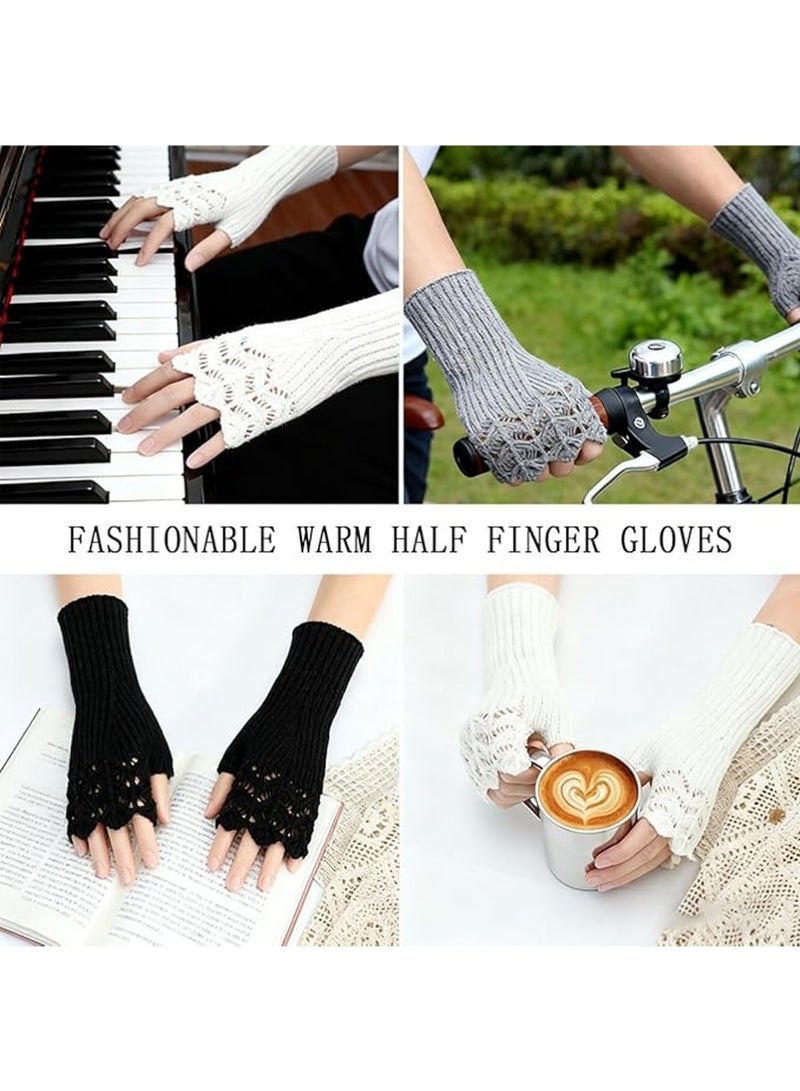 YOUGE 1Pair Winter Knit Gloves,Half Finger Gloves for Women Men,Knit Gloves Winter Stretchy Gloves for Winter Outdoor Sports,Half Finger Knit Winter Mittens Thick Wool Liner for Driving Cycling - Image 5